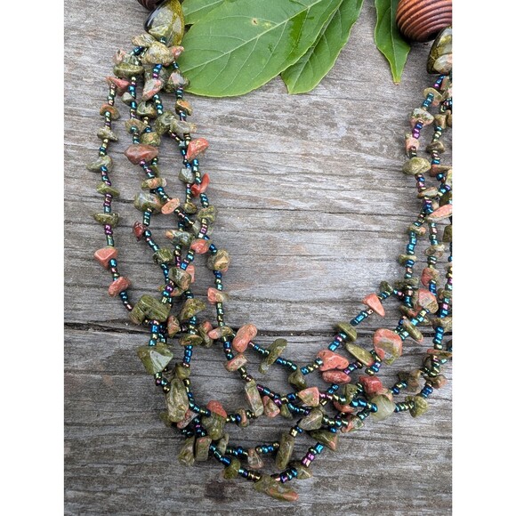 Southwestern Unakite Necklace, Vintage Pink and Green Stone Necklace - Picture 6 of 10